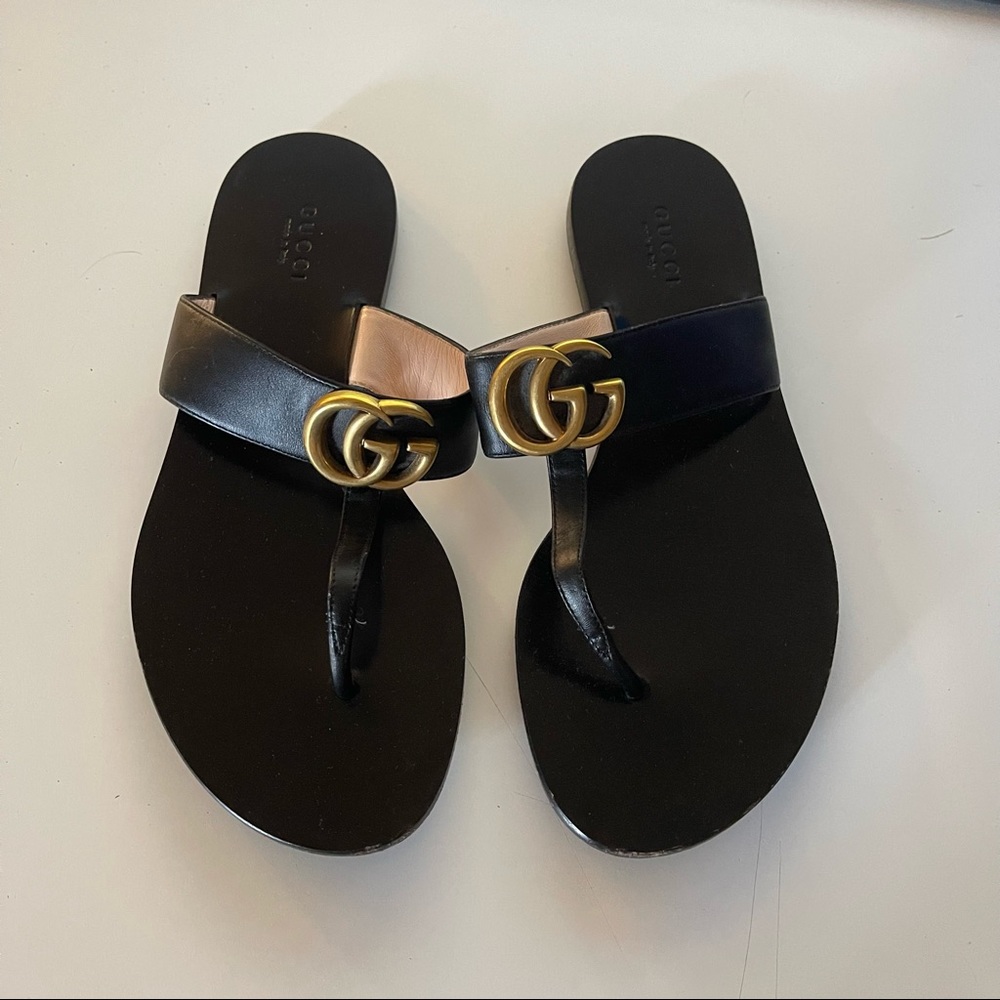 Gucci Marmont Calfskin Thong Sandals